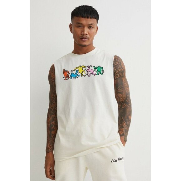 KEITH HARING x H+M‎ 'Dancing Men' Men's Tank Top 2-Sided Graphic T-Shirt men XL - Picture 8 of 10